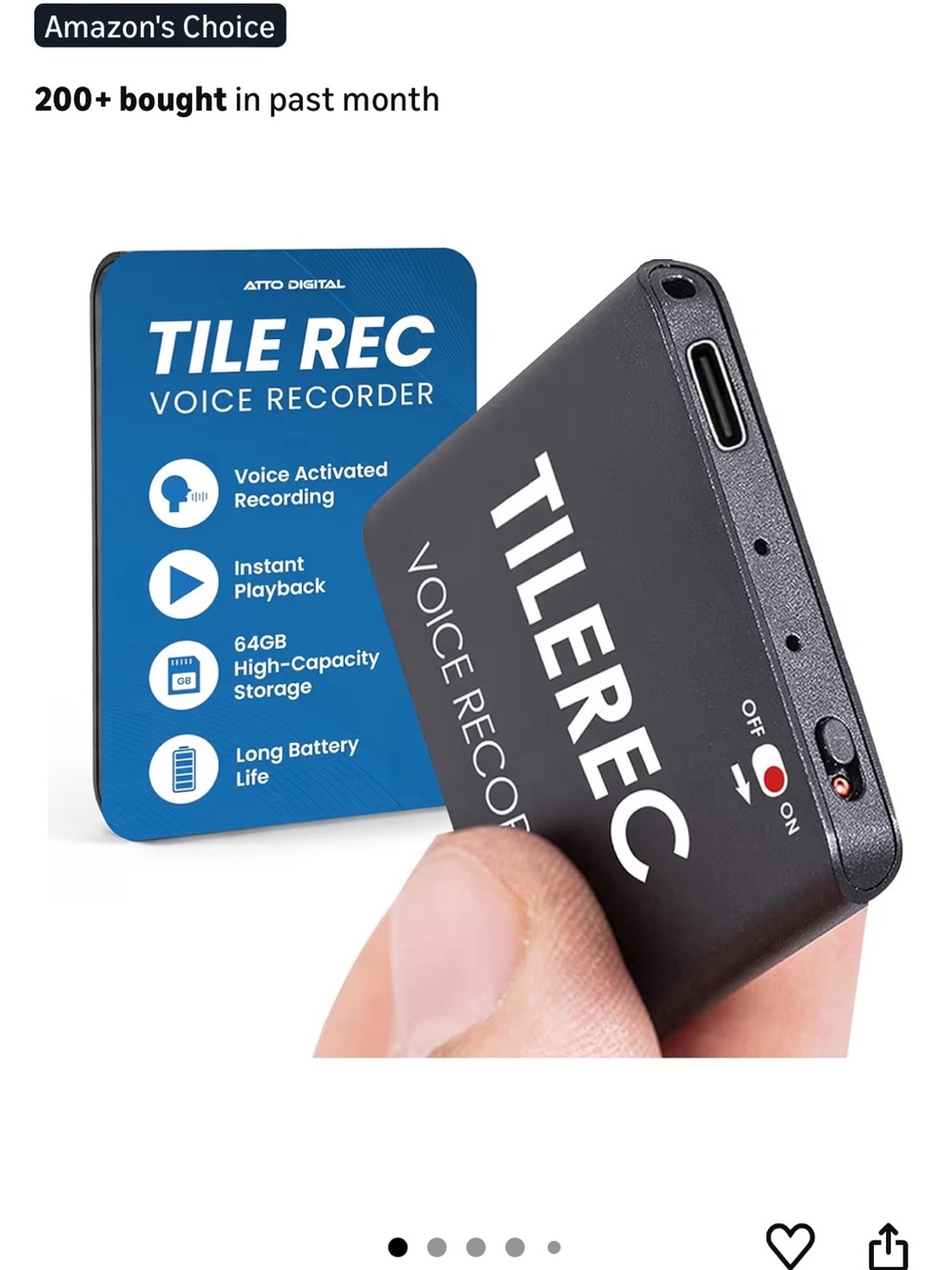 Atto Worlds Slimmest 64GB Black Digital Voice Recorder - Portable Audio Recorder